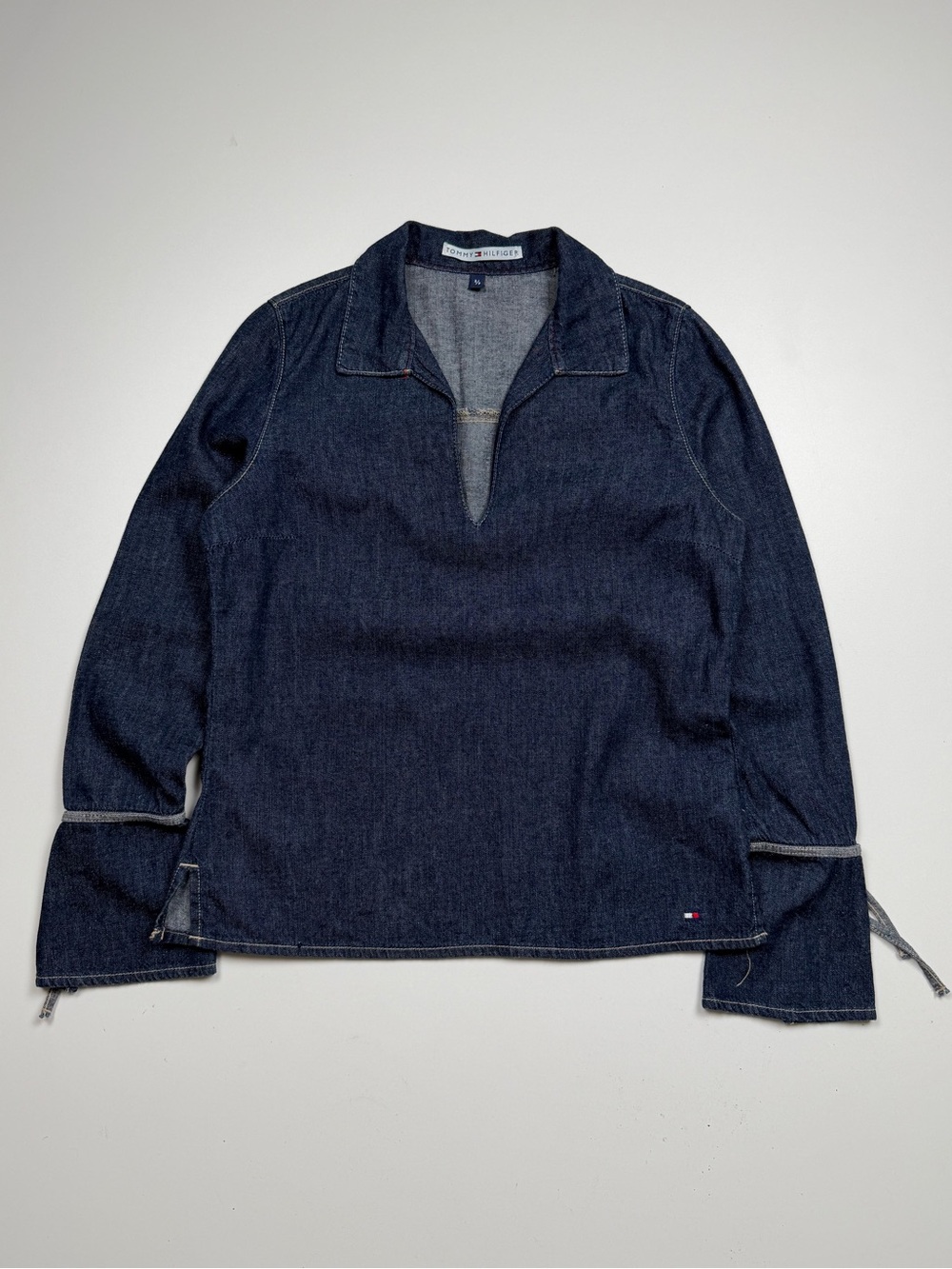 Vintage Tommy Hilfiger Denim Tunic Popover Shirt Womens Small Indigo Y2K